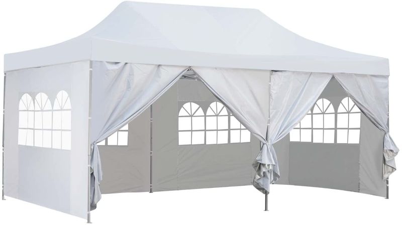 Photo 1 of 10x20 Ft Pop up Canopy Party Wedding Gazebo Tent Shelter with Removable Side Walls White
