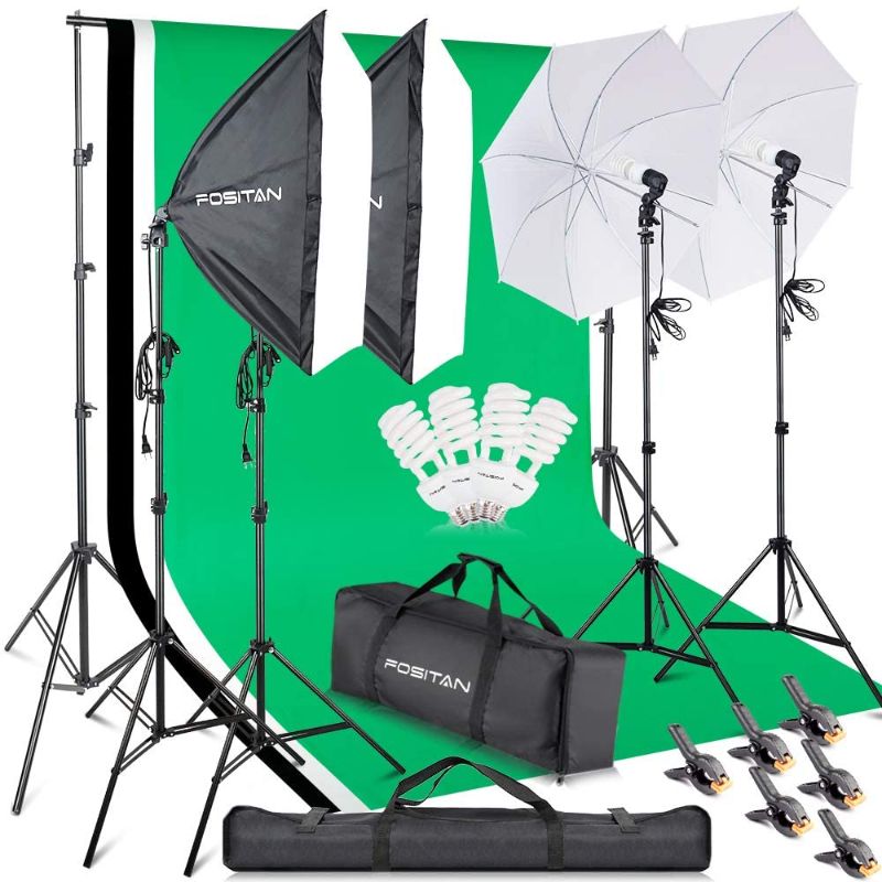 Photo 1 of FOSITAN 2.8M x 3M/9.2ft x 9.8ft Photo Backdrop Stand kit Photography Softbox Lighting Kit Photo Lighting Studio kit Background Support System 800W 5500K Umbrella with 2M Stand for Photo Video Shooting