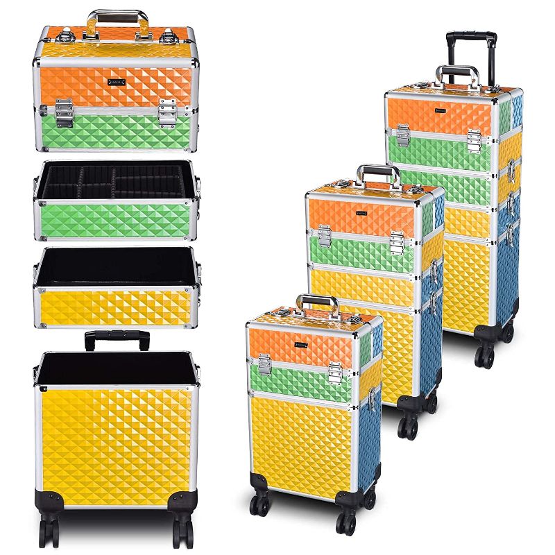 Photo 1 of Byootique Diamond 4in1 Rolling Makeup Case Cosmetic Lockable Trolley Freelance Makeup Artist Travel Train Case Nail Organizer Box Multi Colorful 2
