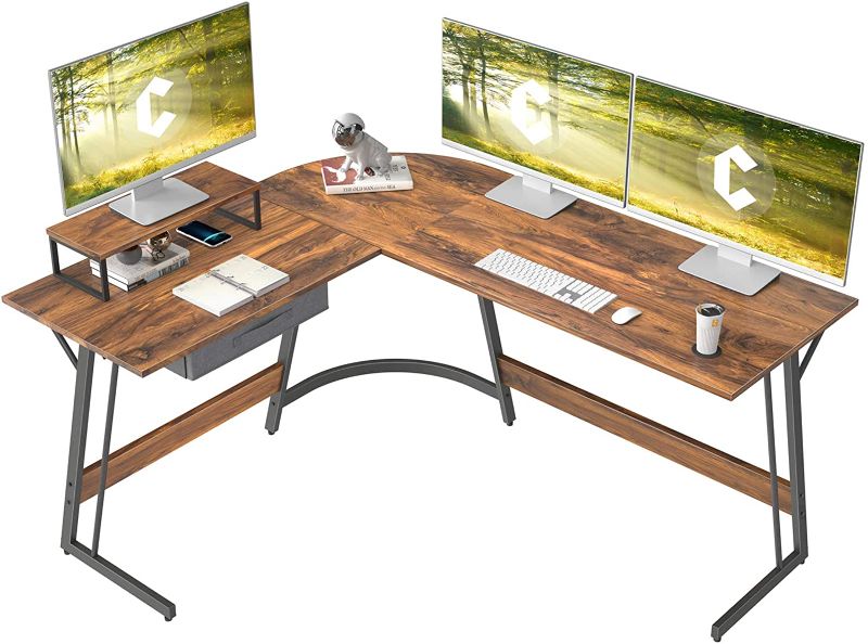 Photo 1 of CubiCubi Modern L-Shaped Desk Computer Corner Desk, 59.1" Home Office Writing Study Workstation with Small Table and Drawers, Space Saving, Easy to Assemble, Dark Rustic
