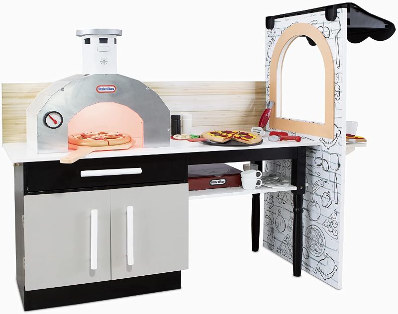 Photo 1 of Little Tikes Real Wood Pizza Restaurant Wooden Play Kitchen Cook and Serve with Realistic Lights Sounds and Dual-Sided Play, 