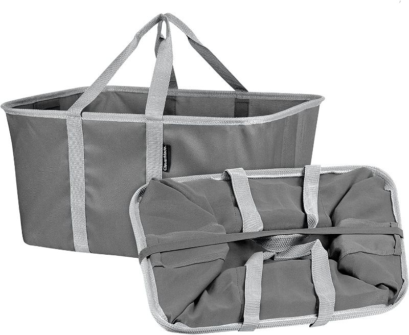 Photo 1 of CleverMade Collapsible Fabric Laundry Baskets - Foldable Pop-Up Storage Container Organizer Bags - Large Rectangular Space Saving Clothes Hamper Tote with Carry Handles, Pack of 2, Charcoal
