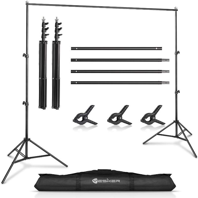 Photo 1 of Yesker Photo Video Studio 10ft Adjustable Backdrop Stand, Background Support System Kit with Carry Bag for Photography Studio Parties Wedding
