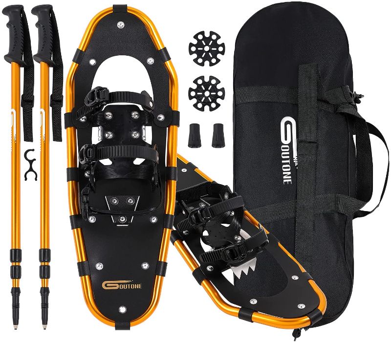 Photo 1 of 21/25/30 Inches Light Weight Snowshoes with Poles for Women Men Youth Kids, Aluminum Terrain Snow Shoes with Adjustable Trekking Poles and Carrying Tote Bag.
