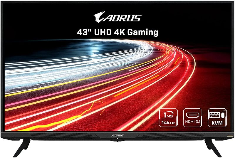 Photo 1 of AORUS FV43U 43" 144Hz 2160p HBR3, NVIDIA G-SYNC Compatible, Exclusive Built-in ANC, 3840x2160 Display, 1ms Response Time, HDR, 96% DCI-P3, 1x DisplayPort 1.4, 2X HDMI 2.1, 2X USB 3.0, 1x USB C