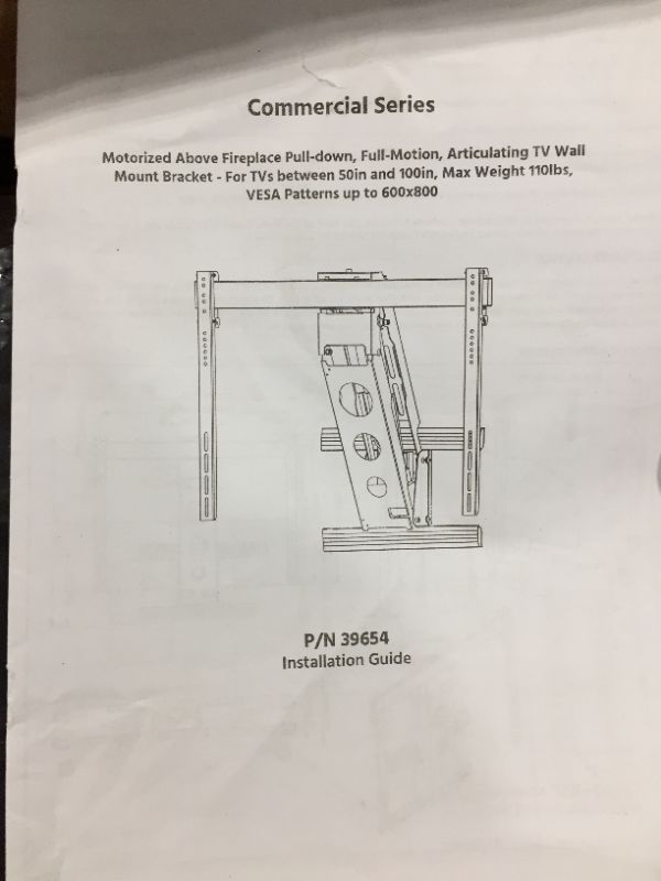 Photo 4 of Monoprice Motorized Above Fireplace Pull-Down, Full-Motion, Articulating TV Wall Mount Bracket - for TVs Between 50in and 100in, Max Weight 110lbs
