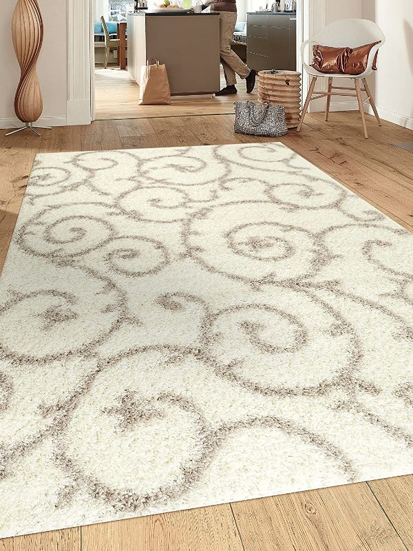 Photo 1 of Cozy Contemporary Scroll Cream-White 7'10" X 10' Indoor Shag Area Rug