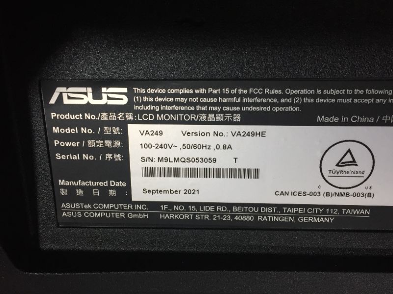 Photo 3 of Asus VA249HE 23.8" Full HD LED LCD Monitor - 16:9 - Black - 1920 x 1080 - 16.7 Million Colors - 250 Nit - 5 ms GTG - HDMI - VGA