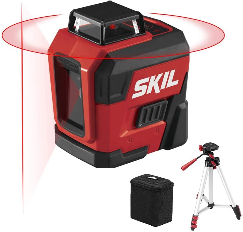 Photo 1 of SKIL 65ft. 360° Red Self-Leveling Cross Line Laser Level with Horizontal and Vertical Lines Rechargeable Lithium Battery with USB Charging Port, Compact Tripod & Carry Bag Included - LL932201