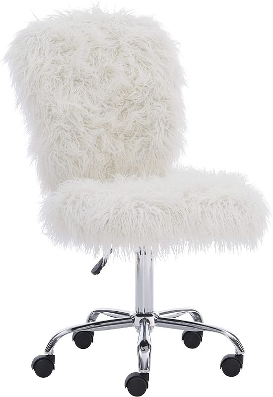 Photo 1 of Cora Faux Flokati Armless Office Chair, White