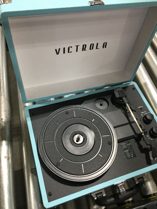 Photo 3 of Victrola Vintage 3-Speed Bluetooth Portable Suitcase Record Player with Built-in Speakers | Upgraded Turntable Audio Sound| Includes Extra Stylus | Aqua Turquoise (VSC-550BT-TU)