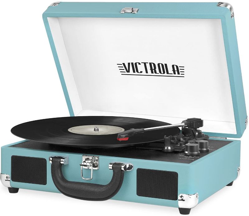 Photo 1 of Victrola Vintage 3-Speed Bluetooth Portable Suitcase Record Player with Built-in Speakers | Upgraded Turntable Audio Sound| Includes Extra Stylus | Aqua Turquoise (VSC-550BT-TU)