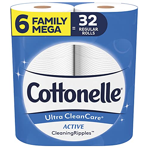 Photo 1 of Cottonelle Ultra CleanCare Strong Toilet Paper with Active Cleaning Ripples, 6 Family Mega Rolls, Bath Tissue (6 Family Mega Rolls = 16 Rolls