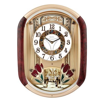 Photo 1 of Bulova Musical Olde World 20 in. X 14.5 in. Wall Clock with 18 Song Selections and Gold Tone Molded Case