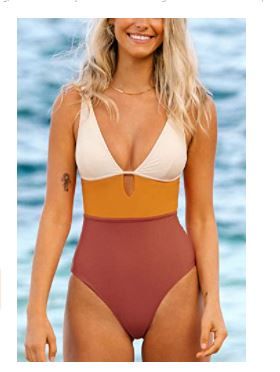 Photo 1 of CUPSHE Women's One Piece Swimsuit Color Block Keyhole Cutout Bathing Suit XXL