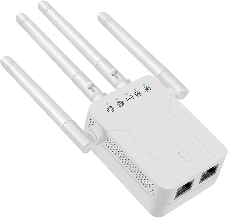 Photo 1 of WiFi Extender, Up to 1200Mbps WiFi Range Repeater 2.4Ghz & 5Ghz Dual Band Covers Up to 1500 Sq.ft and 25 Devices Wireless Signal Booster with Ethernet Port (White)