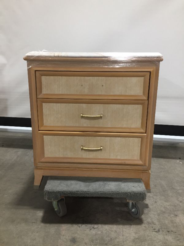 Photo 1 of 2 DRAWER NIGHT STAND WITH FAUX MARBLE TOP H 29 INCH W 22 INCH L 26 INCH, includes three prong port with USB attachment 