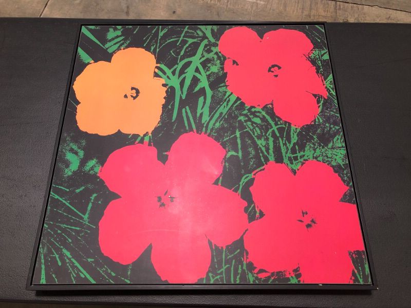 Photo 3 of Andy Warhol Design 4 Flowers Pink Approx 26H X 26W Inches Framed in Black