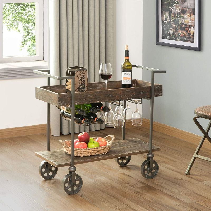 Photo 1 of FirsTime & Co. Factory Row Industrial Farmhouse Bar Cart, American Crafted, Aged Black, 30 x 15 x 32.5 ,
