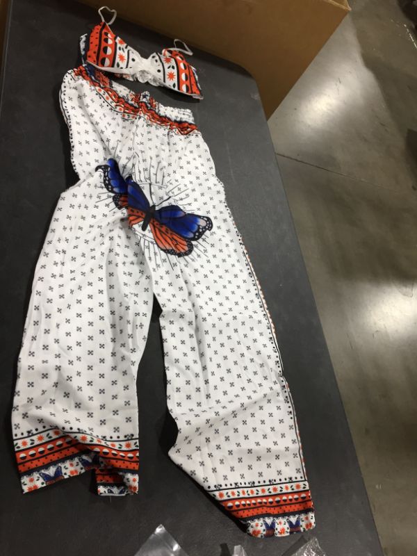 Photo 1 of Butterfly Graphic Print Crop Top & Wide Leg Pants Set size L
