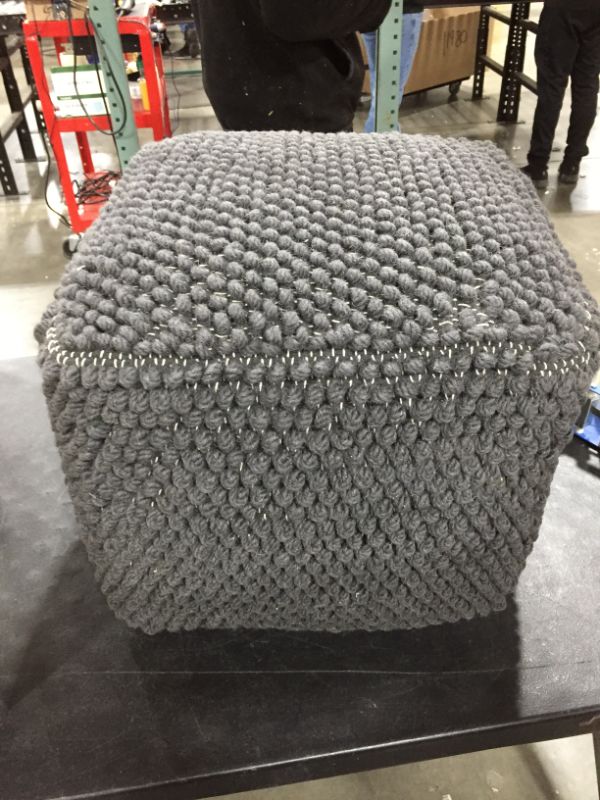 Photo 1 of  Pouf Square Ottoman Foot Stool Knit Braided Cord Boho Pouf Footrest for Living Room Bedroom
