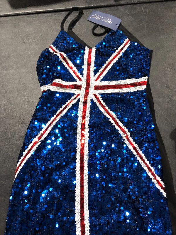 Photo 2 of Anna-Kaci Womens Australian Flag Bodycon Spaghetti Strap Sleeveless Sequin Dress
SIZE S