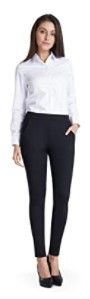 Photo 1 of Bamans Women's Skinny Leg Work Pull on Slim Stretch Yoga Dress Pants w/Tummy Control
SIZE S BLACK 