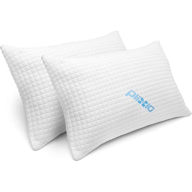 Photo 1 of 2 Pack Shredded Memory Foam Bed Pillows for Sleeping - Bamboo Cooling Hypoallergenic Sleep Pillow for Back and Side Sleeper - Queen Size
