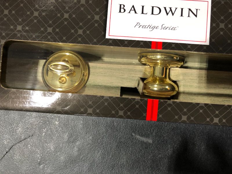 Photo 4 of Baldwin Wesley Single Cylinder Front Door Handleset Featuring SmartKey Security in Polished Brass, Prestige Series with Traditional Door Hardware and Alcott Knob - 91800-033
