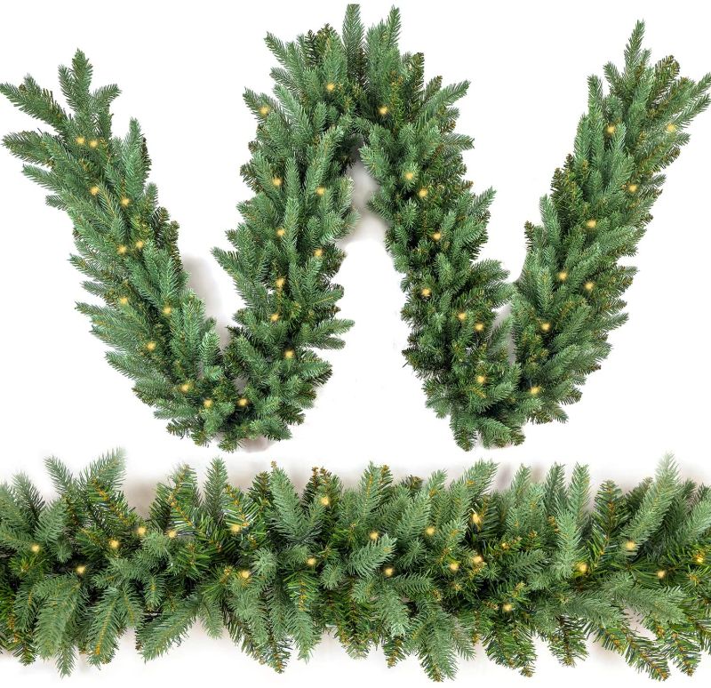 Photo 1 of HomeKaren Christmas Garland 6FT Prelit Fraser Fir Xmas Garland with 50 LED Lights 550 Tips, Real Like Lush and Classics Green Style for Indoor Outdoor Home Decoration
