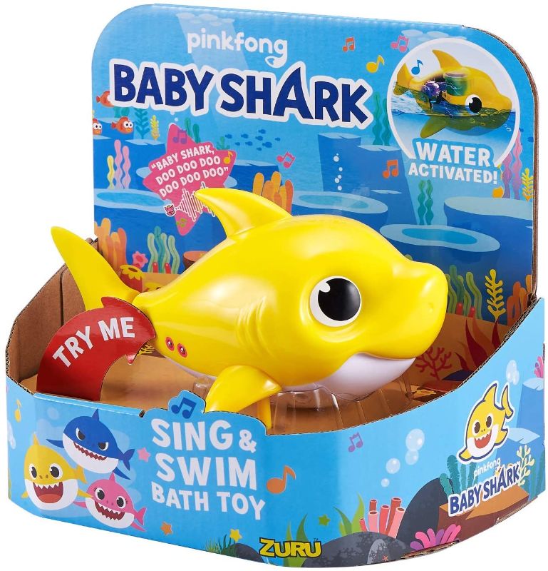 Photo 1 of Robo Alive Junior Baby Shark Battery-Powered Sing and Swim Bath Toy by ZURU - Baby Shark (Yellow)
