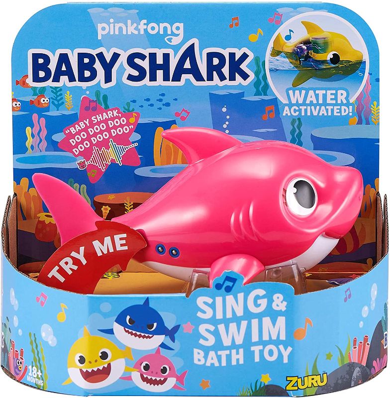 Photo 1 of Robo Alive Junior Baby Shark Battery-Powered Sing and Swim Bath Toy by ZURU - Mommy Shark (Pink
