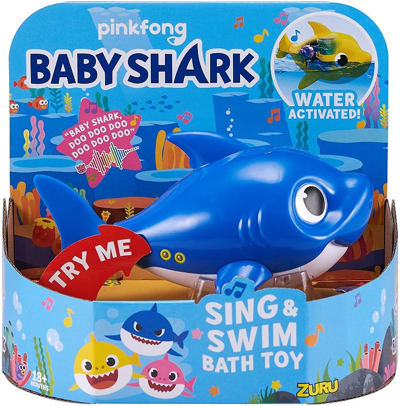 Photo 1 of Robo Alive Junior Baby Shark Battery-Powered Sing and Swim Bath Toy by ZURU - Daddy Shark (Blue) (Custom Packaging)
