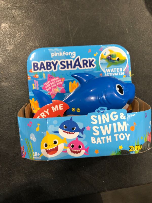 Photo 2 of Robo Alive Junior Baby Shark Battery-Powered Sing and Swim Bath Toy by ZURU - Daddy Shark (Blue) (Custom Packaging)
