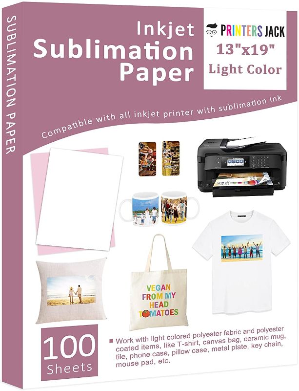 Photo 1 of Sublimation Paper 13 x 19 inches 100 Sheets, Compatible with Epson & Sawgrass Inkjet Printer with Sublimation Ink Heat Transfer Paper Sublimation for T-shirts Mugs Light Fabric
