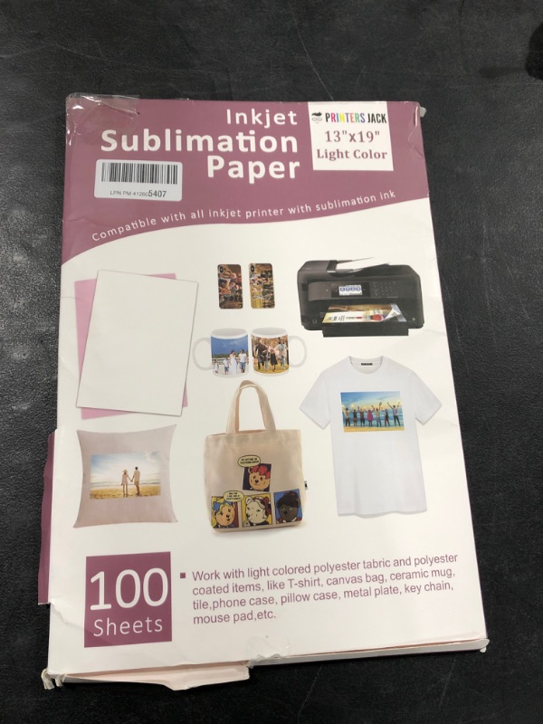 Photo 2 of Sublimation Paper 13 x 19 inches 100 Sheets, Compatible with Epson & Sawgrass Inkjet Printer with Sublimation Ink Heat Transfer Paper Sublimation for T-shirts Mugs Light Fabric

