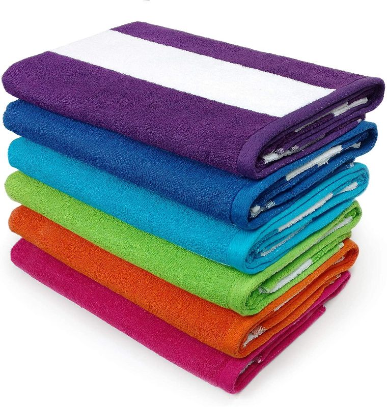Photo 1 of Kaufman - Soft 6 Pack 100% Yarn Dye Cotton Oversized 30x60 Highly Absorbent, Quick Dry, Brightly Colored Classic Cabana Stripe Beach, Pool and Bath Towel