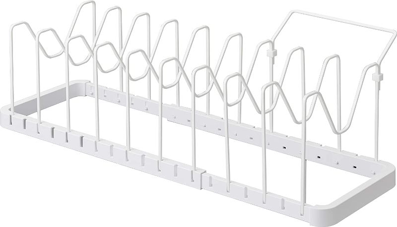 Photo 1 of YAMAZAKI home 3840 Adjustable Lid & Pan Organizer-Kitchen Drawer Storage Shelf Rack, One Size, White
