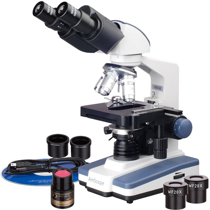 Photo 1 of 40X-2000X LED Binocular Compound Microscope w/1.3MP Digital Camera and 3D Stage