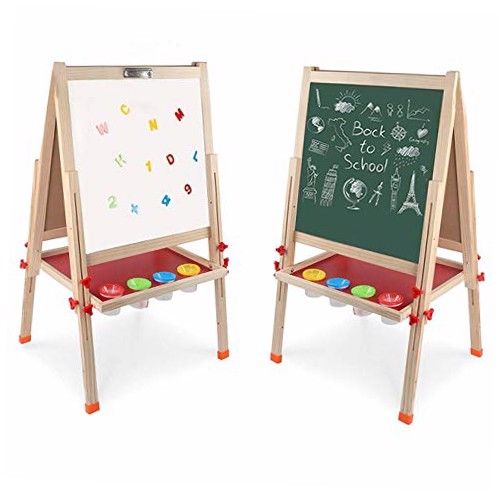 Photo 1 of ids Easel Double-sided Whiteboard & Chalkboard Standing Easel With Bonus Magnetics, Numbers And Other Accessories For Kids And Tollders