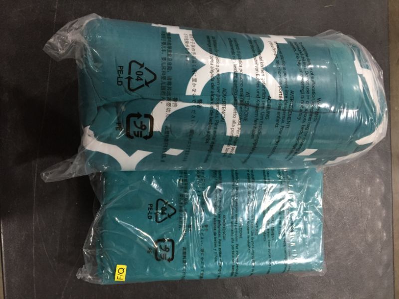 Photo 2 of Amazon Basics 7-Piece Lightweight Microfiber Bed-In-A-Bag Comforter Bedding Set - Full/Queen, Teal Trellis