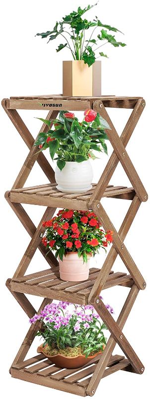 Photo 1 of 4 Tier Foldable Plant Stand Plant Display Shelf Flower Rack Display for Indoor Outdoor Garden Lawn Patio Bathroom Office Living Room Balcony