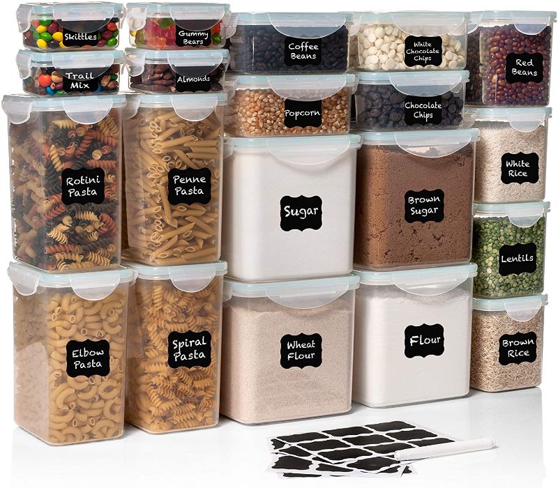 Photo 1 of 40 PC WIDE DEEP Food Storage Containers - Sugar, Flour Plastic Containers 40 pc (set of 20) - 36 FREE Labels & Marker - Airtight, Leakproof, BPA Free - Microwave, Freezer & Dishwasher Safe