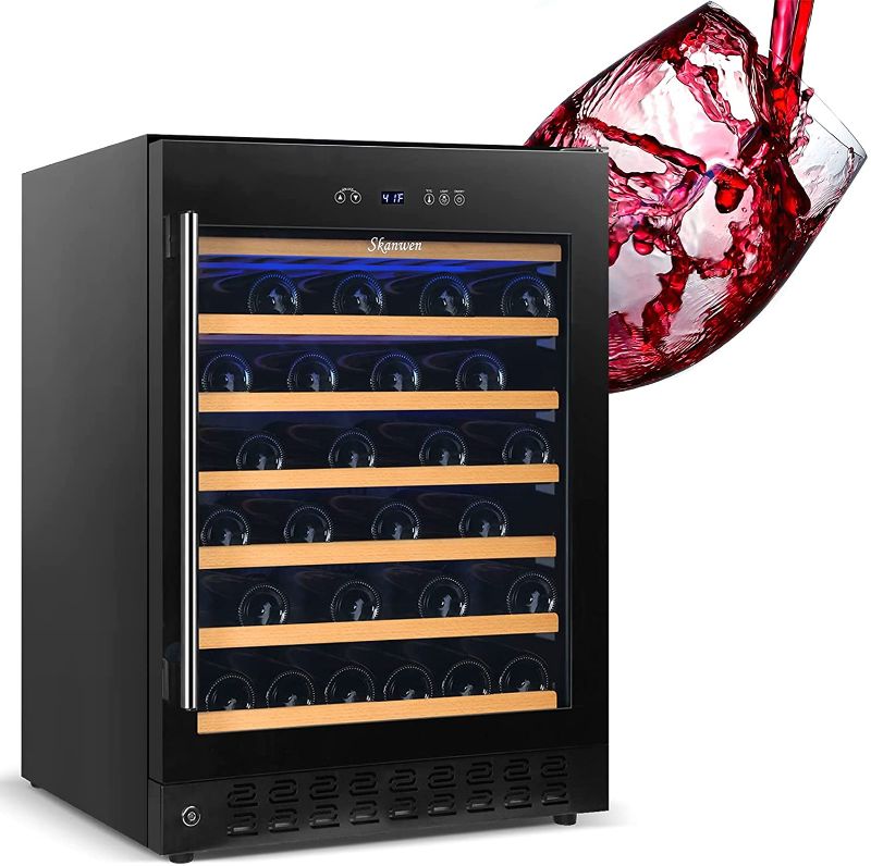 Photo 1 of 24 Inch Wine Cooler Beverage Refrigerator, SKANWEN 54 Bottle Storage Wine Fridge Constant Digital Temperature Control Built-in or Freestanding Compressor Wine Cellar Glass Door Stainless Steel Black/ONLY SELLING FOR PARTS!!!
