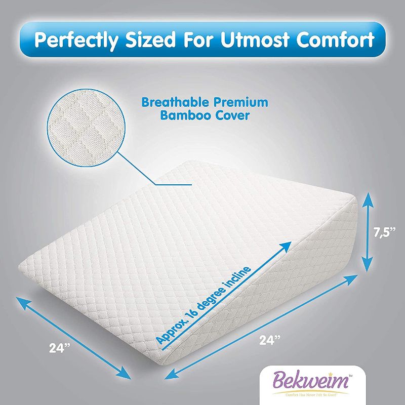 Photo 1 of Bed Wedge Pillow Unique Curved Design for Multi Position Use | Memory Foam Wedge Pillow for Sleeping | Works for Back Support, Leg, Knee | Includes Bamboo Cover Plus Extra Sheet (Small - 7.5 Inch)