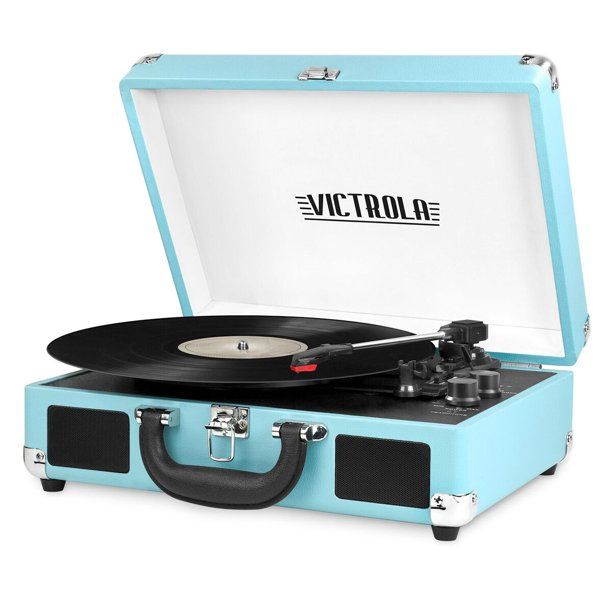 Photo 1 of Victrola Bluetooth Portable Suitcase Record Player with 3-Speed Turntable - Turquoise