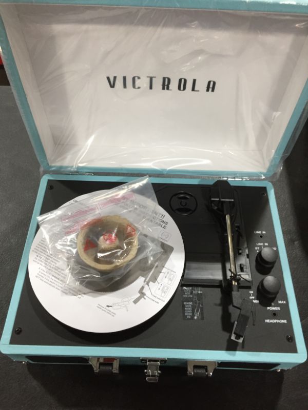 Photo 3 of Victrola Bluetooth Portable Suitcase Record Player with 3-Speed Turntable - Turquoise