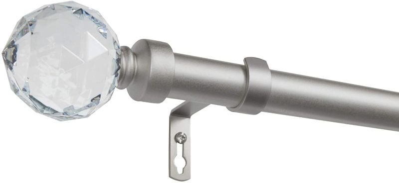 Photo 1 of Exclusive Home Curtains Crystal Ball Outdoor Curtain Rod and Finial Set, Adjustable 84"-160", Matte Silver