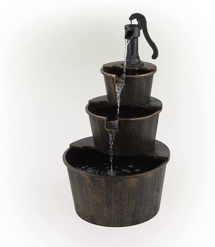 Photo 1 of Alpine Corporation TEC234BR Barrel Waterfall Fountain, 22" L x 25" W x 40" H, Brown