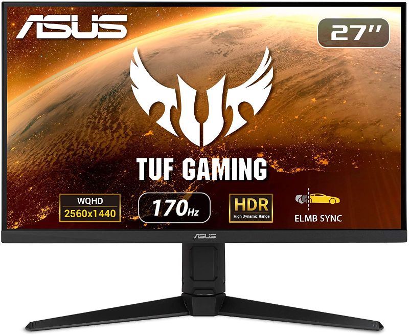 Photo 1 of ASUS TUF Gaming 27" 2K Monitor (VG27AQL1A) - WQHD (2560 x 1440), IPS, 170Hz (Supports 144Hz), 1ms, Extreme Low Motion Blur, DisplayHDR, Speaker, G-SYNC Compatible, VESA Mountable, DisplayPort, HDMI